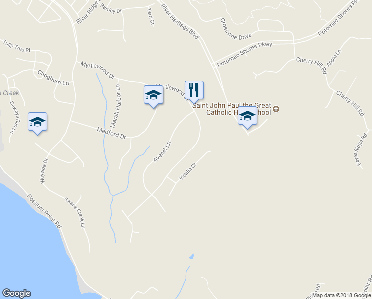map of restaurants, bars, coffee shops, grocery stores, and more near 2779 Myrtlewood Drive in Dumfries