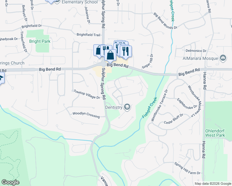 map of restaurants, bars, coffee shops, grocery stores, and more near 630 Sandy Summit Drive in Ballwin