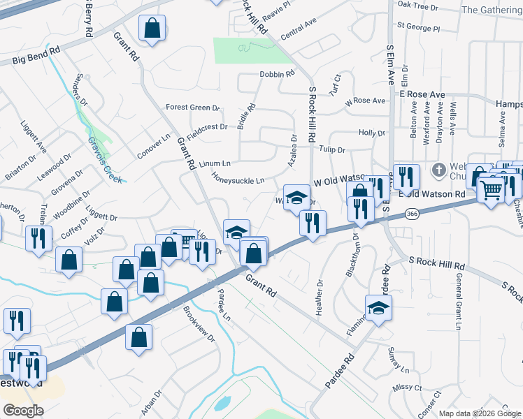 map of restaurants, bars, coffee shops, grocery stores, and more near 209 Watson Court in Webster Groves