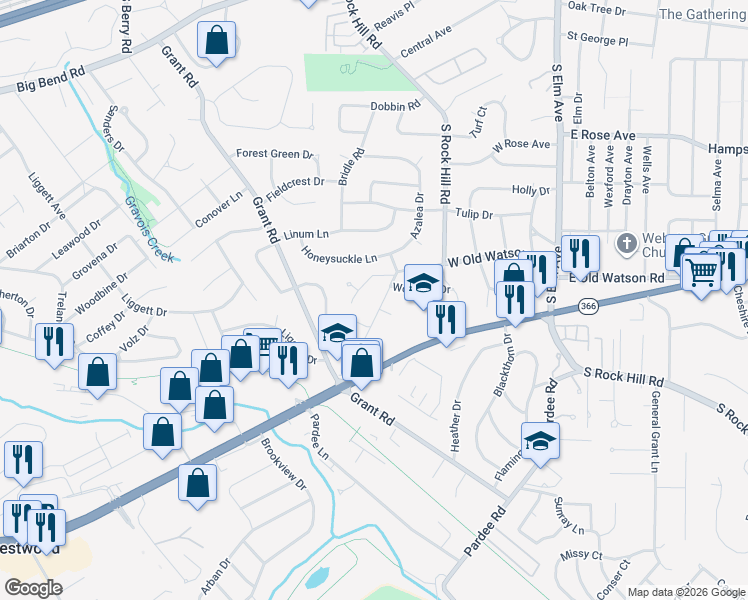 map of restaurants, bars, coffee shops, grocery stores, and more near 209 Watson Court in Webster Groves