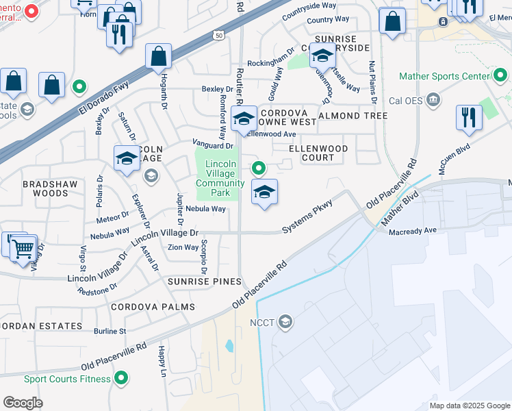 map of restaurants, bars, coffee shops, grocery stores, and more near 10101 Systems Parkway in Sacramento