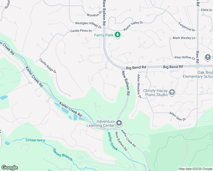 map of restaurants, bars, coffee shops, grocery stores, and more near 829 Woodside Trails Drive in Ballwin