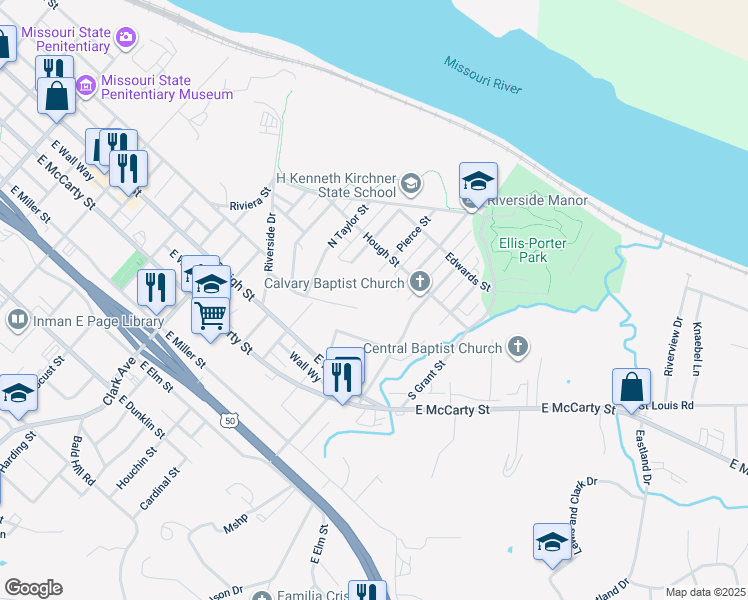 map of restaurants, bars, coffee shops, grocery stores, and more near 1404 Karen Dr in Jefferson City
