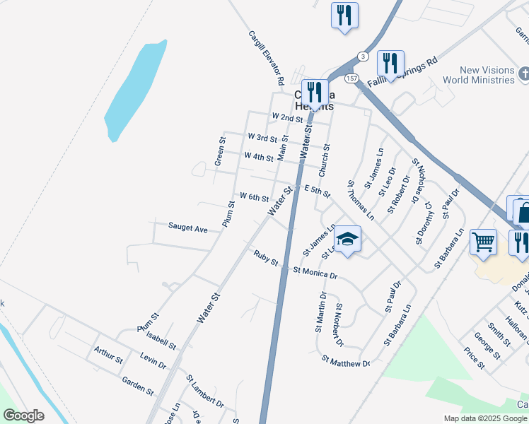 map of restaurants, bars, coffee shops, grocery stores, and more near 701 Water Street in Cahokia