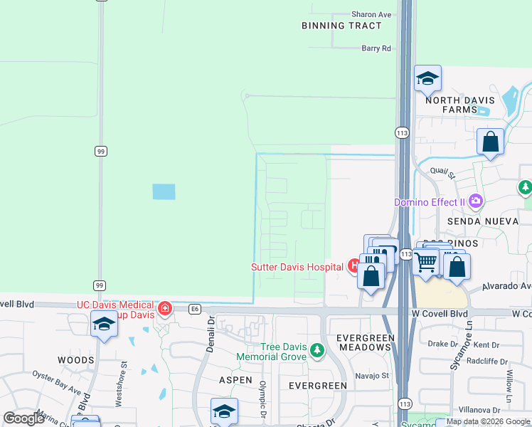 map of restaurants, bars, coffee shops, grocery stores, and more near 39660 West Covell Boulevard in Davis