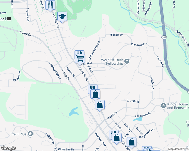 map of restaurants, bars, coffee shops, grocery stores, and more near 7910 West A Street in Belleville