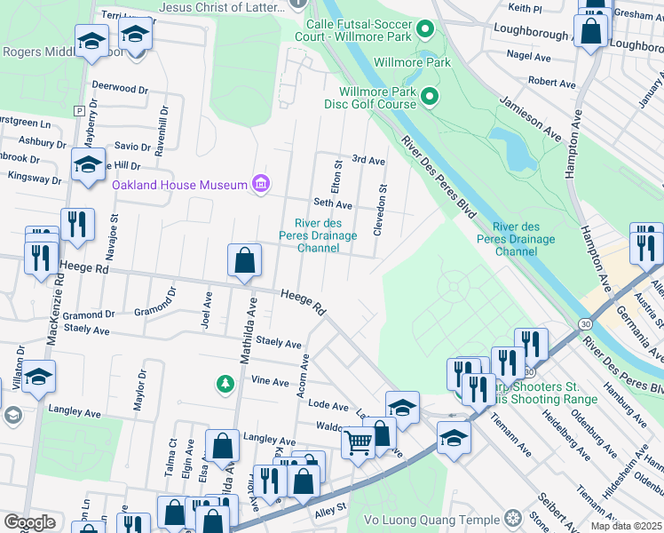 map of restaurants, bars, coffee shops, grocery stores, and more near 7917 Delmont Street in St. Louis