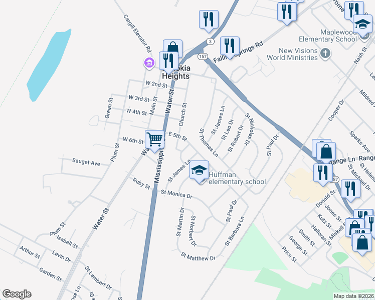 map of restaurants, bars, coffee shops, grocery stores, and more near 506 Saint Cecilia Drive in Cahokia