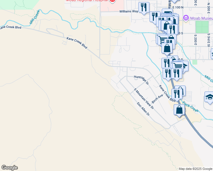 map of restaurants, bars, coffee shops, grocery stores, and more near 435 McKay Place in Moab