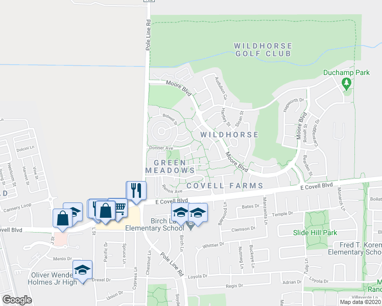 map of restaurants, bars, coffee shops, grocery stores, and more near 1998 Gauguin Place in Davis