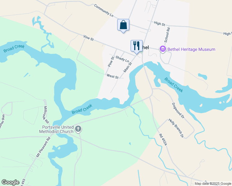 map of restaurants, bars, coffee shops, grocery stores, and more near 7195 Shell Bridge Road in Laurel