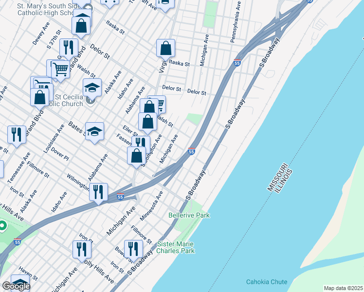 map of restaurants, bars, coffee shops, grocery stores, and more near 307 Eichelberger Street in St. Louis