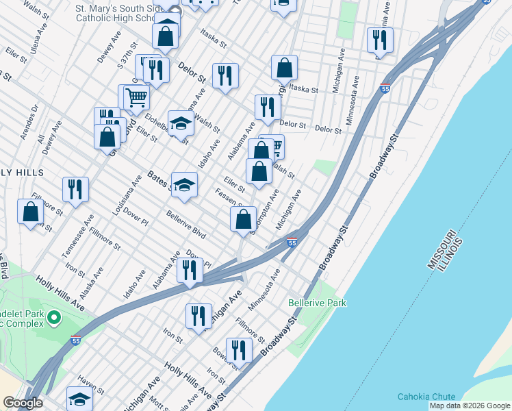 map of restaurants, bars, coffee shops, grocery stores, and more near 507 Eiler Street in St. Louis