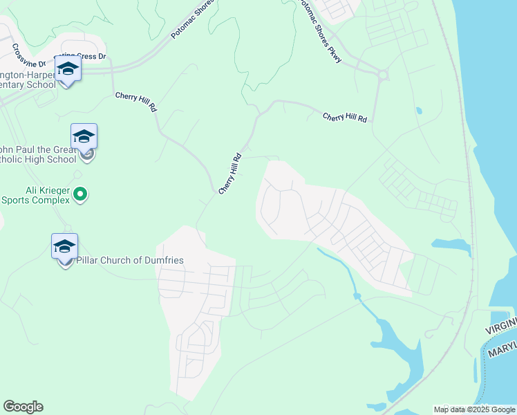 map of restaurants, bars, coffee shops, grocery stores, and more near 2012 Silver Sycamore Lane in Dumfries