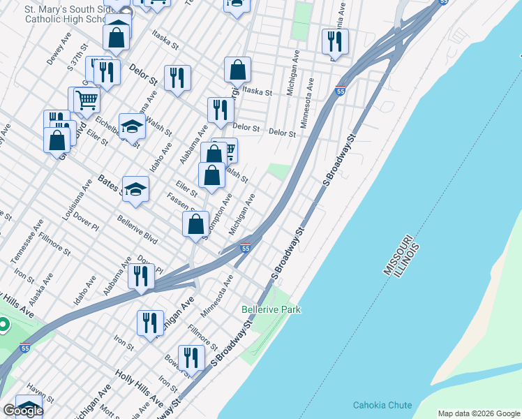 map of restaurants, bars, coffee shops, grocery stores, and more near 309 Eichelberger Street in St. Louis
