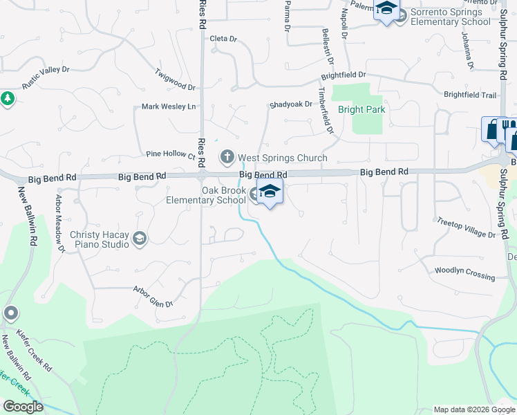 map of restaurants, bars, coffee shops, grocery stores, and more near 510 Big Bend Road in Ballwin
