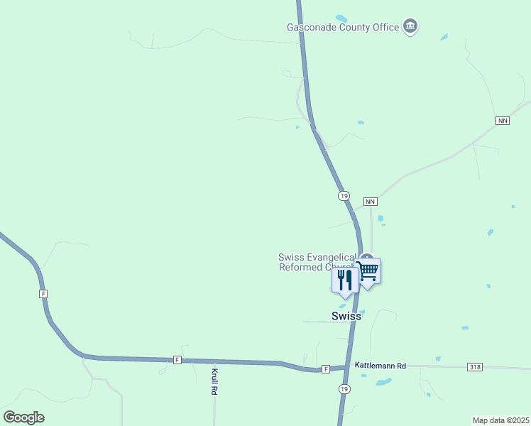 map of restaurants, bars, coffee shops, grocery stores, and more near Gooseberry Ln. in Hermann