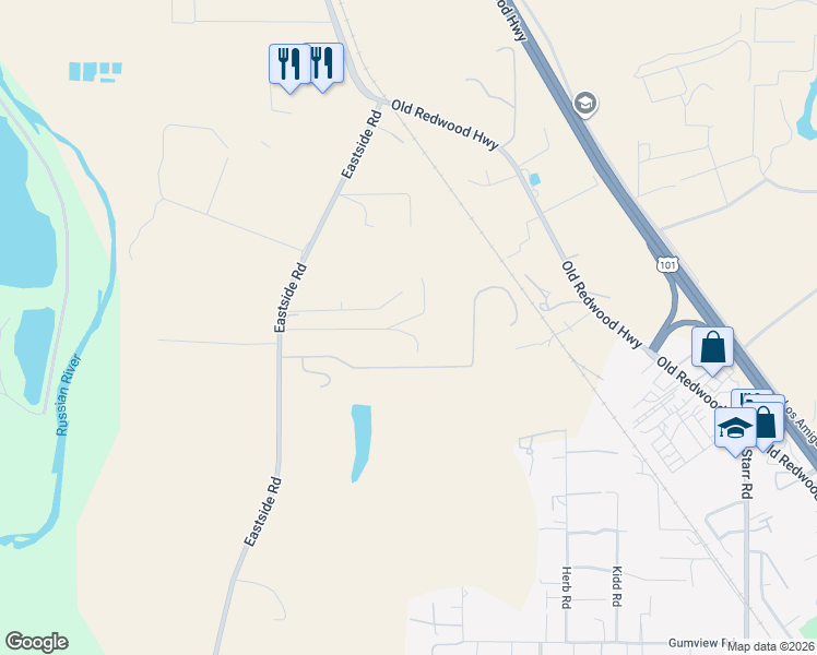 map of restaurants, bars, coffee shops, grocery stores, and more near 10936 Eastside Road in Healdsburg