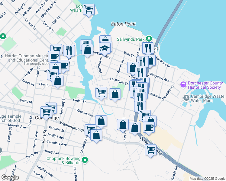 map of restaurants, bars, coffee shops, grocery stores, and more near 305 Shipyard Drive in Cambridge
