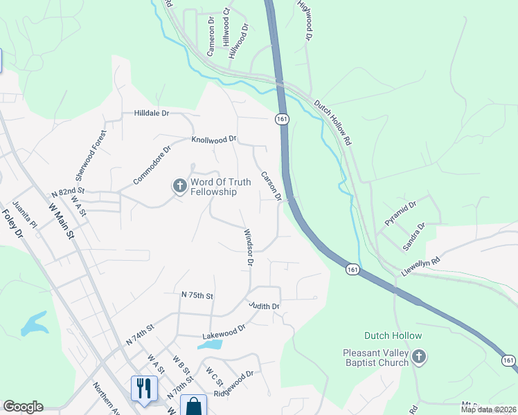 map of restaurants, bars, coffee shops, grocery stores, and more near 24 Smalling Court in Belleville