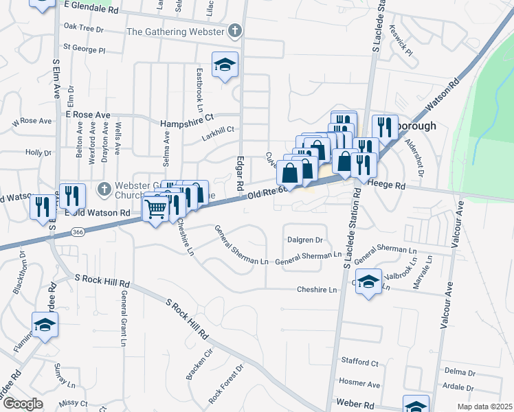 map of restaurants, bars, coffee shops, grocery stores, and more near 8216 Watson Road in St. Louis