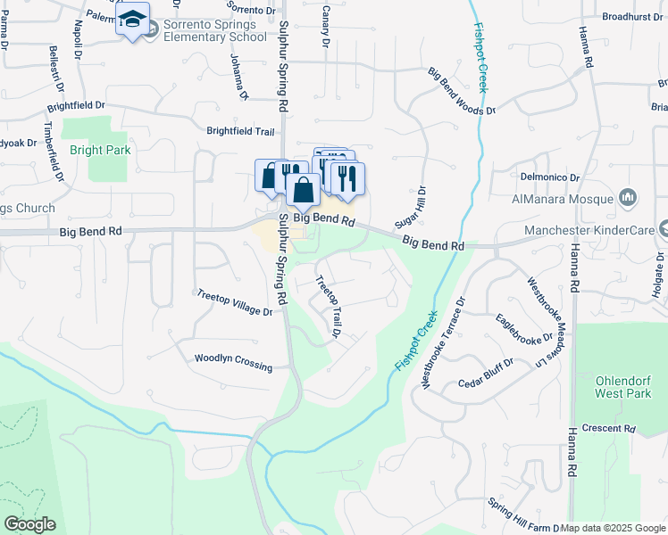 map of restaurants, bars, coffee shops, grocery stores, and more near 1201 Lofty Point Drive in Ballwin