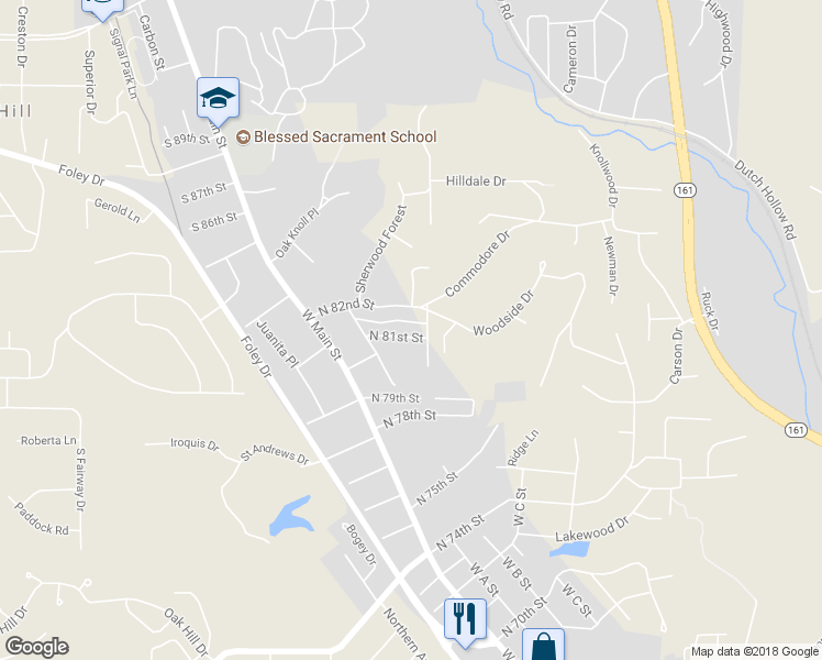 map of restaurants, bars, coffee shops, grocery stores, and more near 135 North 81st Street in Belleville