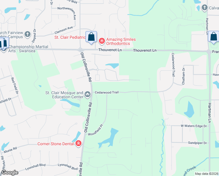 map of restaurants, bars, coffee shops, grocery stores, and more near 1899 Cedarwood Trail in Belleville