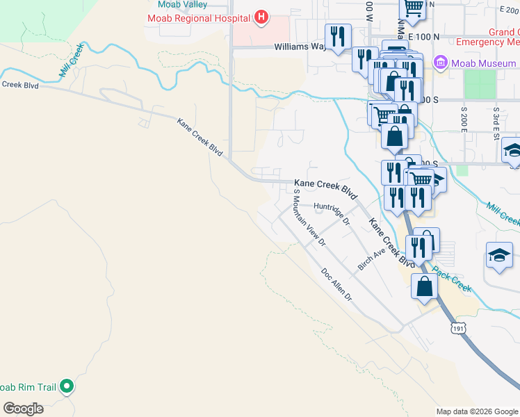 map of restaurants, bars, coffee shops, grocery stores, and more near 440 McKay Place in Moab