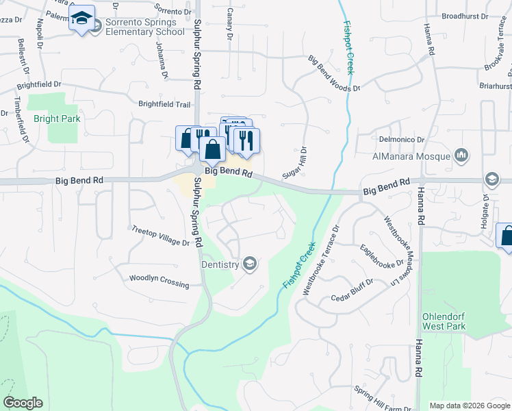 map of restaurants, bars, coffee shops, grocery stores, and more near 1201 Lofty Point Drive in Ballwin