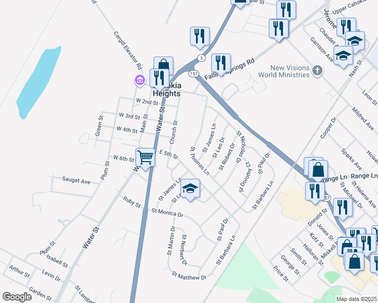 map of restaurants, bars, coffee shops, grocery stores, and more near 147 Saint Thomas Lane in Cahokia