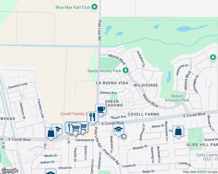 map of restaurants, bars, coffee shops, grocery stores, and more near 1724 Fremont Court in Davis