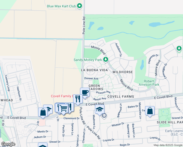 map of restaurants, bars, coffee shops, grocery stores, and more near 1730 Fremont Court in Davis