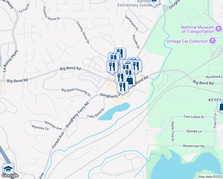 map of restaurants, bars, coffee shops, grocery stores, and more near 13612 Big Bend Road in Valley Park