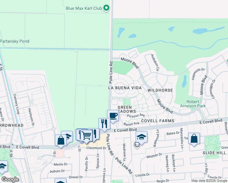 map of restaurants, bars, coffee shops, grocery stores, and more near in Davis