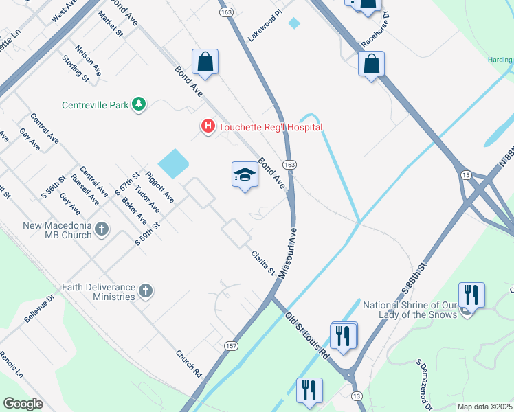 map of restaurants, bars, coffee shops, grocery stores, and more near 6702 Bond Avenue in East St. Louis