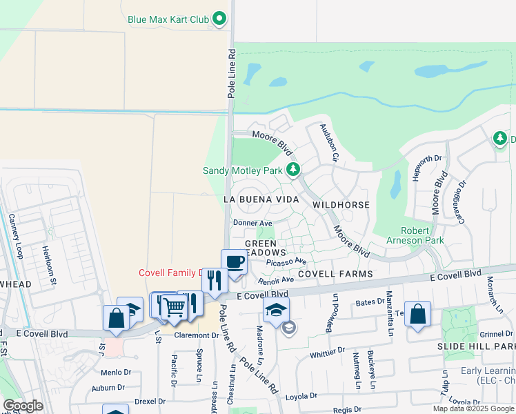 map of restaurants, bars, coffee shops, grocery stores, and more near 1730 Fremont Court in Davis