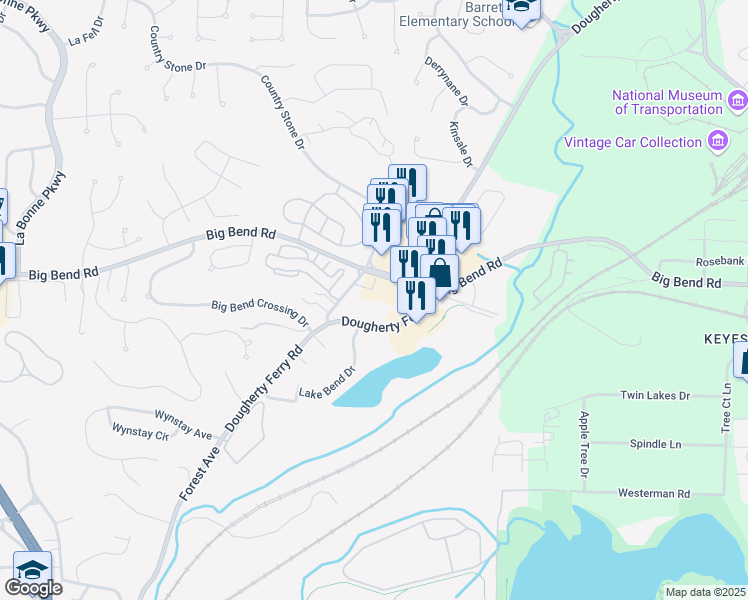 map of restaurants, bars, coffee shops, grocery stores, and more near 13612 Big Bend Road in Valley Park