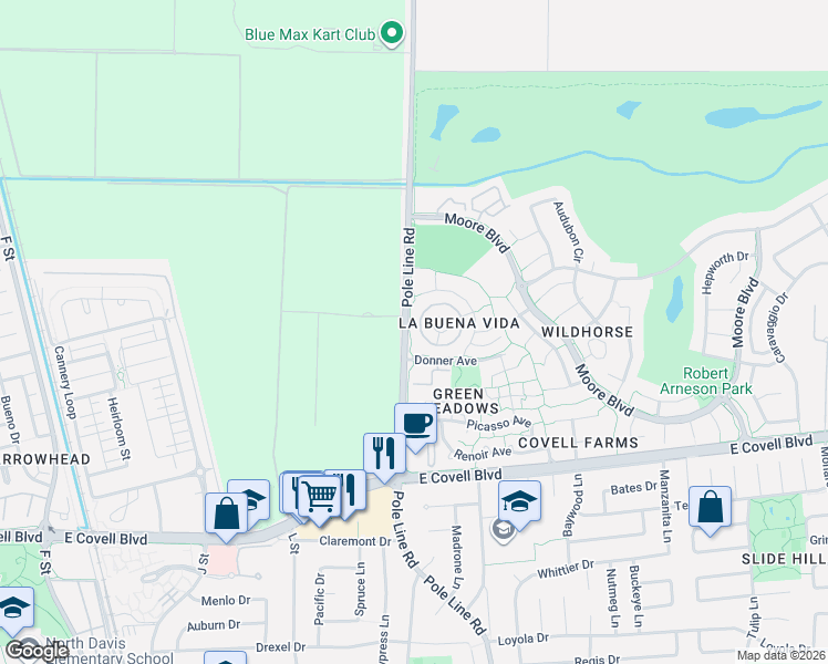 map of restaurants, bars, coffee shops, grocery stores, and more near in Davis