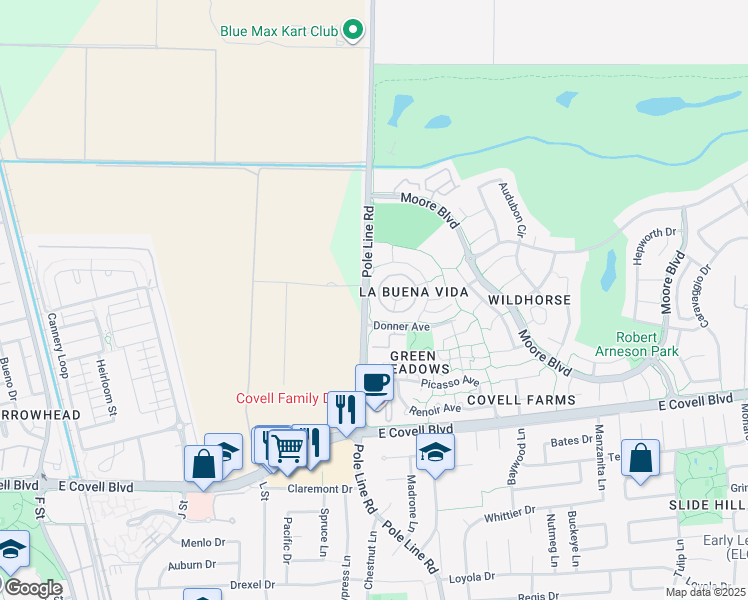 map of restaurants, bars, coffee shops, grocery stores, and more near in Davis