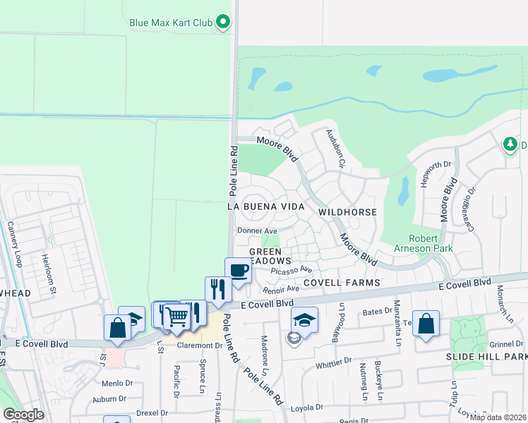 map of restaurants, bars, coffee shops, grocery stores, and more near 1712 Fremont Court in Davis
