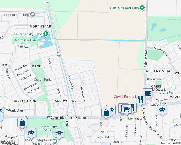 map of restaurants, bars, coffee shops, grocery stores, and more near 1769 Cannery Loop in Davis