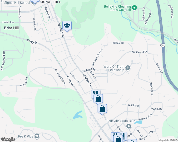 map of restaurants, bars, coffee shops, grocery stores, and more near 8101 West Main Street in Belleville