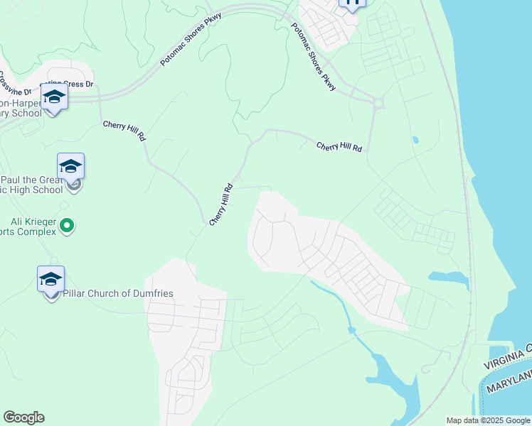 map of restaurants, bars, coffee shops, grocery stores, and more near 17715 White Campion Way in Dumfries