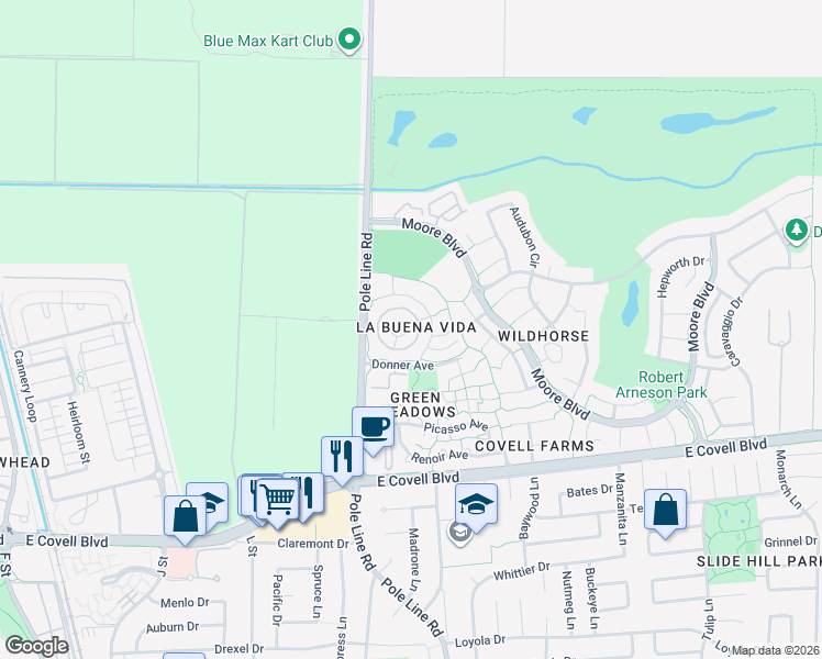 map of restaurants, bars, coffee shops, grocery stores, and more near 1708 Fremont Court in Davis