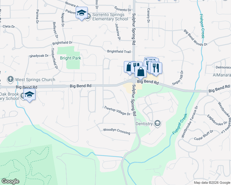 map of restaurants, bars, coffee shops, grocery stores, and more near 623 Shepards Crossing in Ballwin