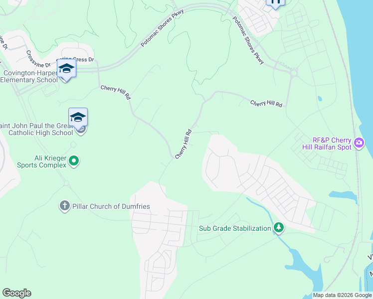 map of restaurants, bars, coffee shops, grocery stores, and more near 2029 Cherry Hill Road in Dumfries