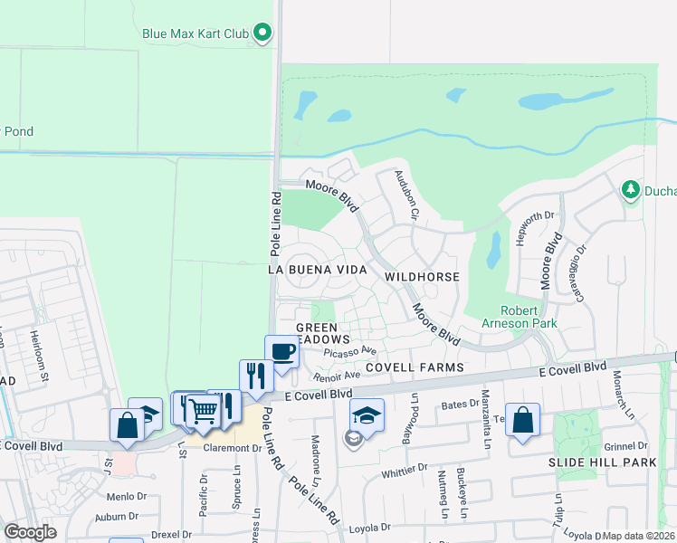 map of restaurants, bars, coffee shops, grocery stores, and more near 1902 El Paso Avenue in Davis