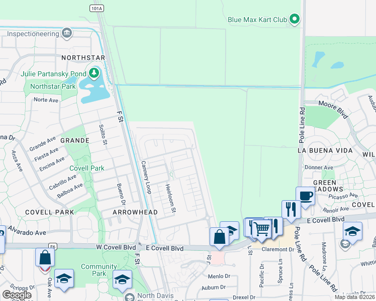 map of restaurants, bars, coffee shops, grocery stores, and more near 1769 Cannery Loop in Davis