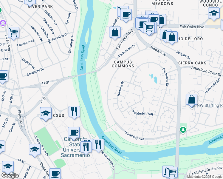 map of restaurants, bars, coffee shops, grocery stores, and more near 700 University Avenue in Sacramento